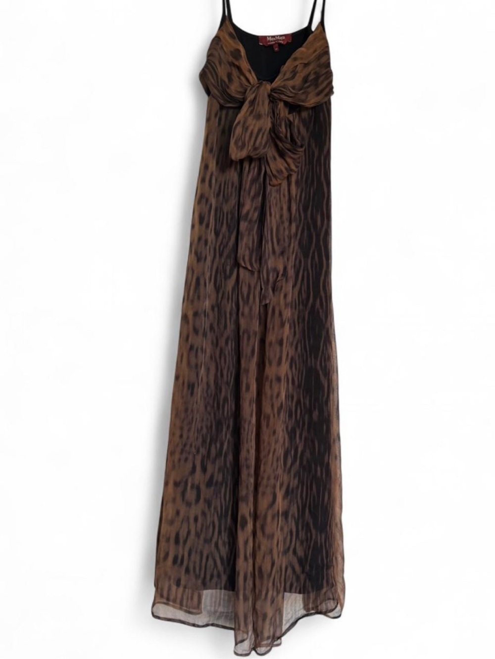 MaxMara Brown and Black Animal-Print Maxi Dress with Front Tie